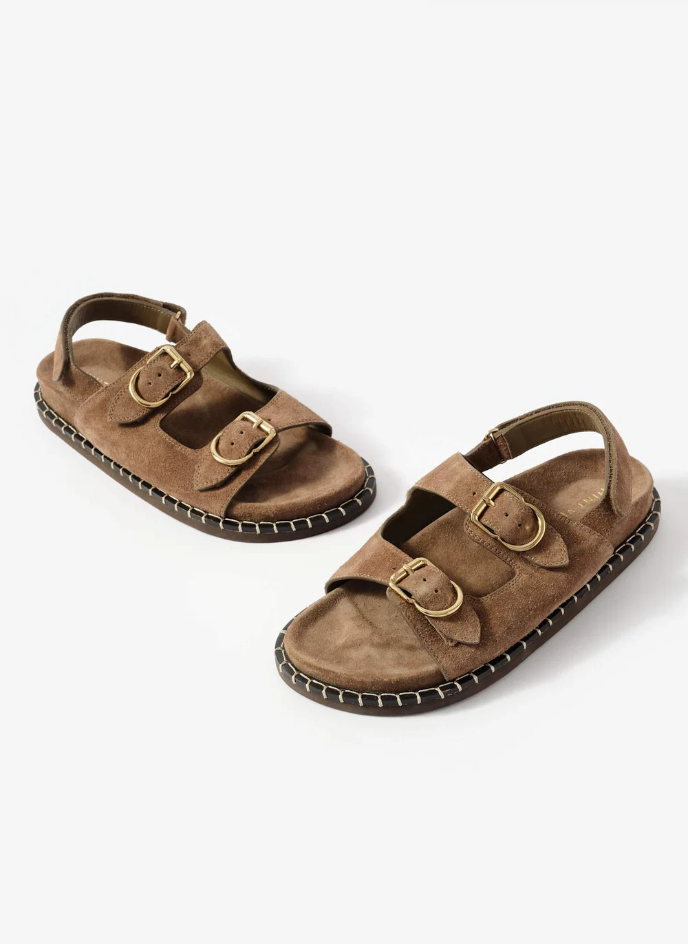 Aria Neutral Suede Double Buckle Sandals | Mint Velvet