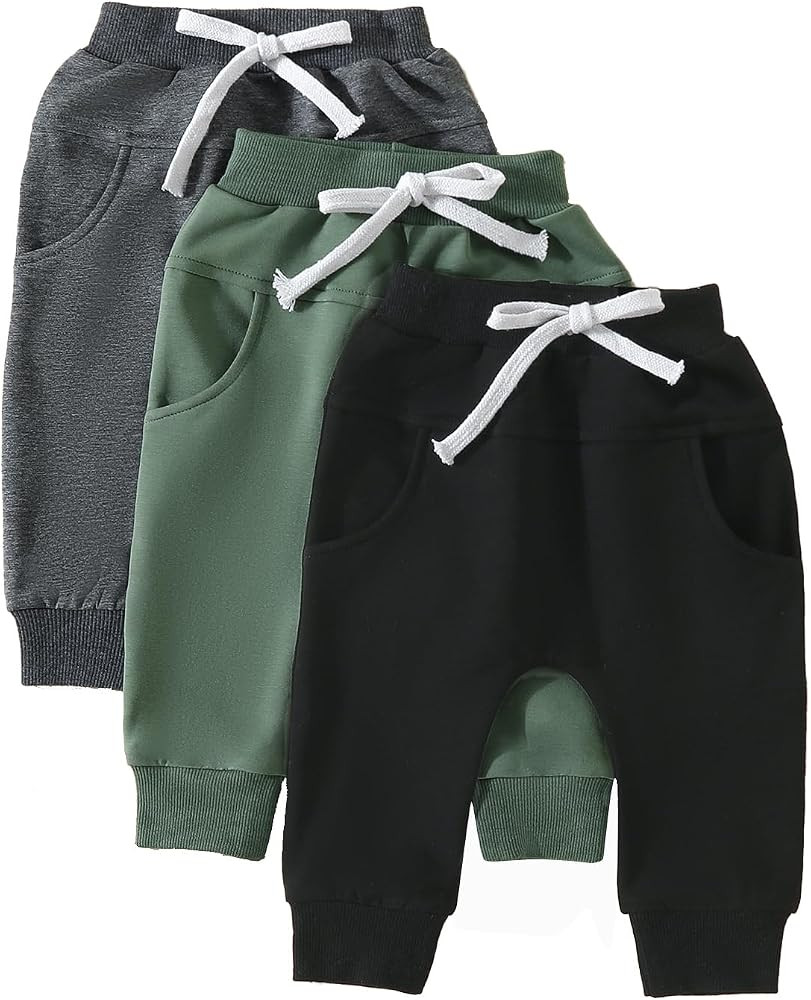Toddler Baby Boys Pants 3 Pack Solid Color Fall Spring Sweatpants Baby Jogger Pants Khaki Brown G... | Amazon (US)