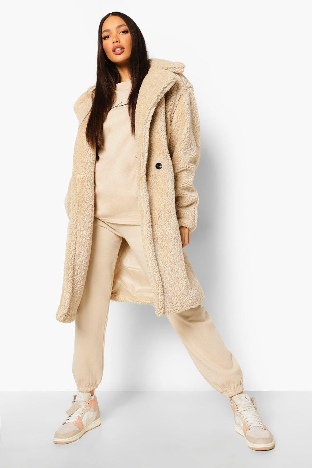 Womens Tall Teddy Faux Fur Pocket Detail Maxi Coat - White - 12 | Boohoo.com (US & CA)
