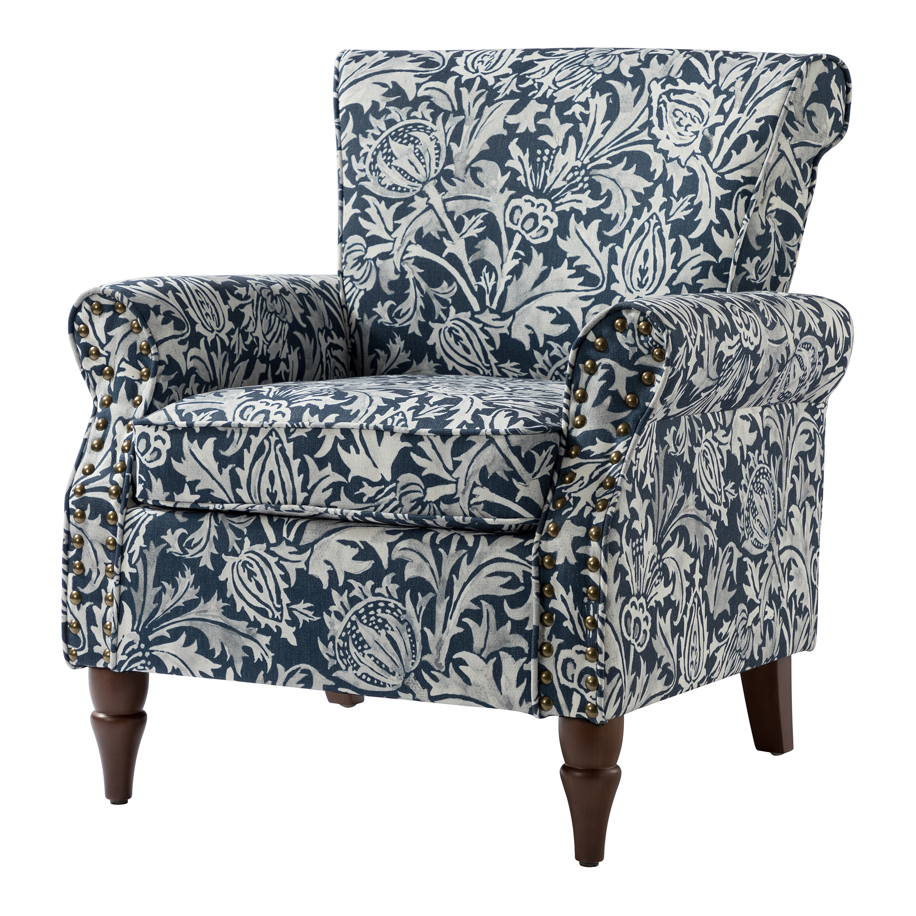 Connaught Navy Blue and White Floral Upholstered Chair | World Market