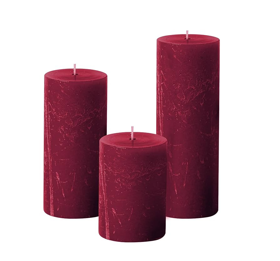 Simply Soson 3x4, 3x6, 3x8 inch Burgundy Pillar Candles Set of 3, Rustic Pilar Candle, Dark Red C... | Amazon (US)