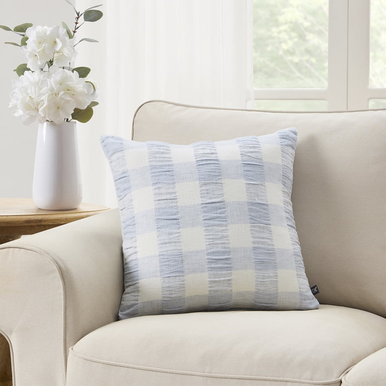 My Texas House 18" x 18" Blue Textured Plaid Decorative Pillow Cover | Walmart (US)