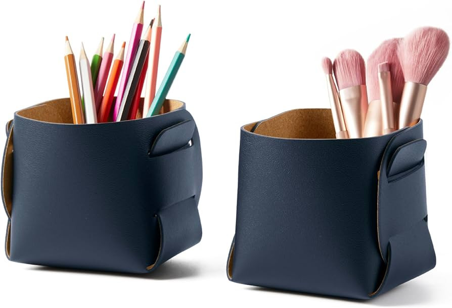 HOMIEAZICOZI 2-Pack Cork Leather Desk Accessories Storage - Pencil Pen Holder - Makeup Brush Hold... | Amazon (US)