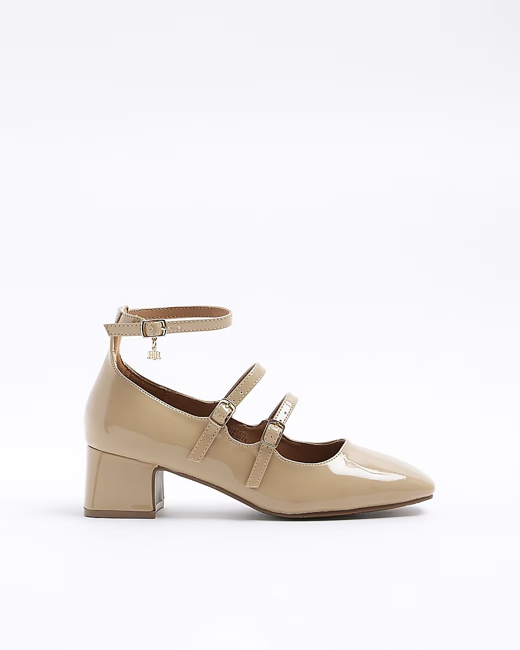 Beige strappy block heeled court shoes | River Island (UK & IE)