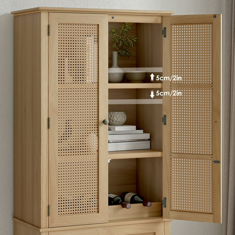 Homfa Rattan Cabinet with Doors, Tall Storage Cabinet with 2 Drawers, Narrow Accent Versatile Cab... | Walmart (US)