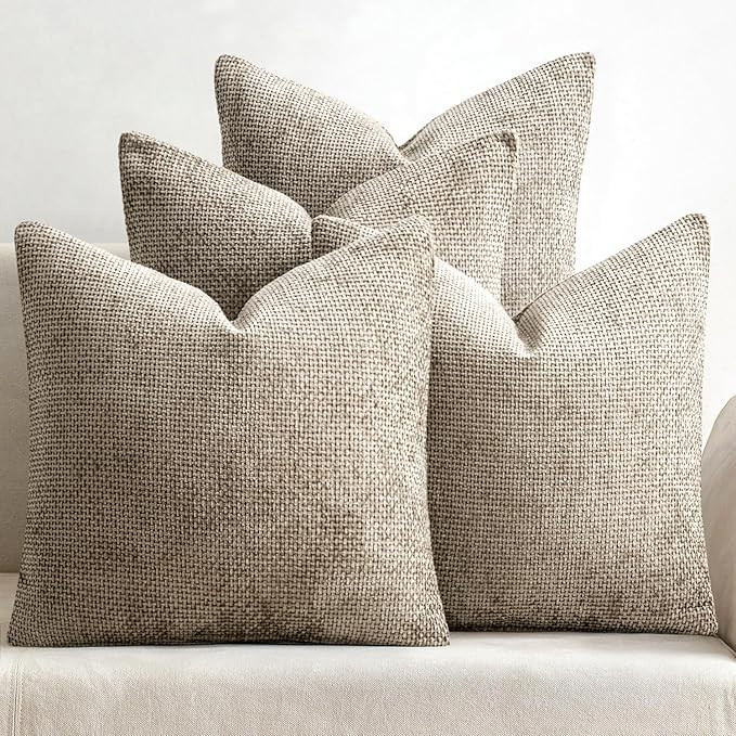 MIULEE Soft Decorative Chenille Pillow Covers Khaki 18x18 Pack of 4 | Amazon (US)