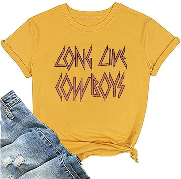 Long Live Cowboys Shirts Women Western Vintage Graphic Tees Funny Letter Print Country Music Tshirt | Amazon (US)