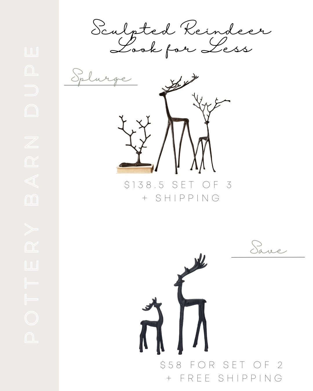 A Christmas Decor Splurge or Save! 🔔

Pottery Barn Sculpted Reindeer Look for Less | Pottery Sculpted Reindeer Dupe | Pottery Barn Dupe | Pottery Barn Inspired | Christmas Reindeer | 
Christmas Decor | Christmas Decorating | Christmad Decor On A Budget | Affordable Christmas Decor  | Neutral Christmas | Traditional Christmas Decor | Ralph Lauren Christmas Decor | Christmas Decor Ideas | Splurge or Save | Reindeer Sculpture | Christmas reindeer decorations | Christmas reindeer decor | Christmas reindeer decorations indoor 


#LTKSeasonal #LTKHome #LTKHoliday
