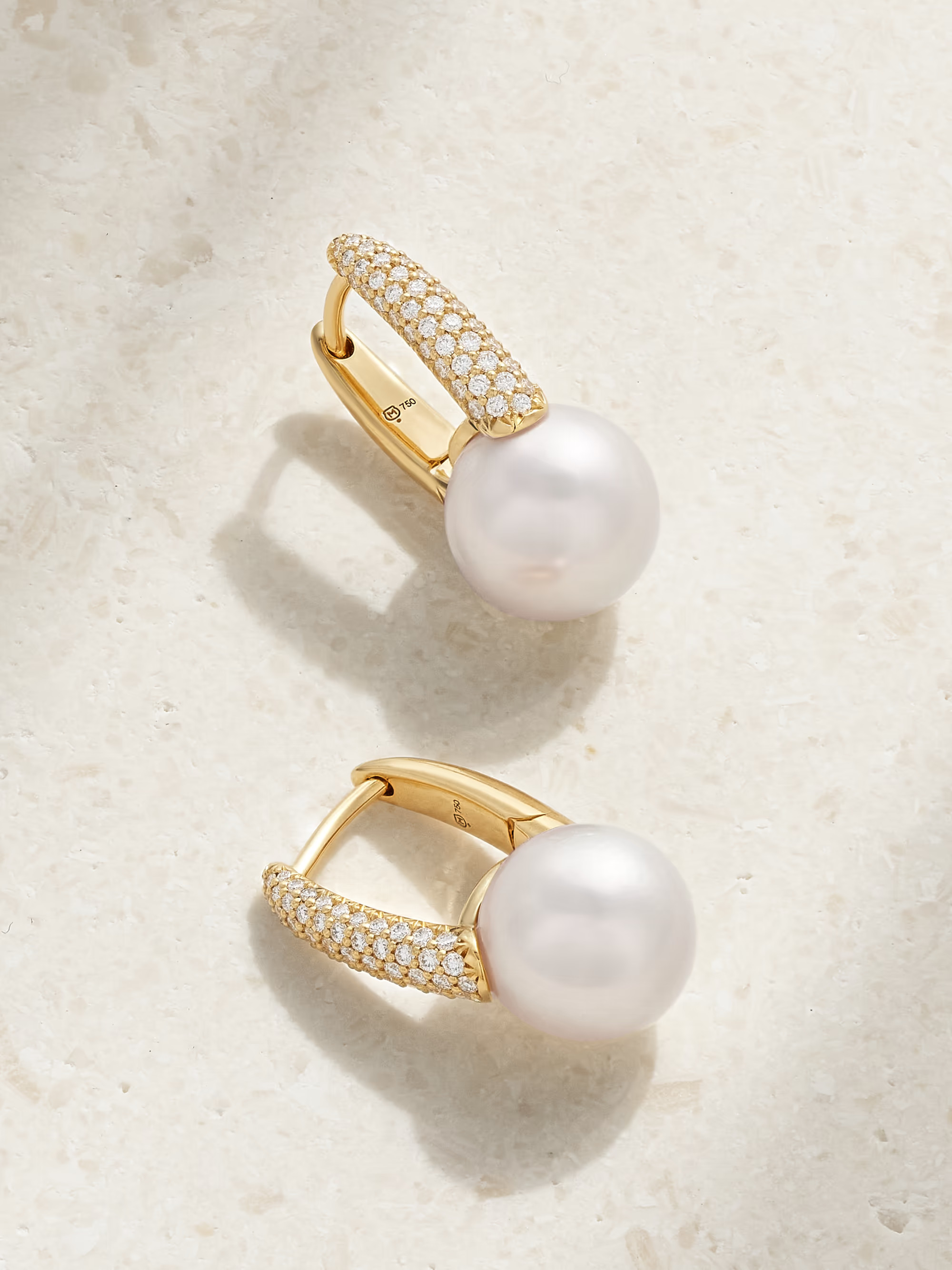18-karat gold, pearl and diamond hoop earrings | NET-A-PORTER (US)