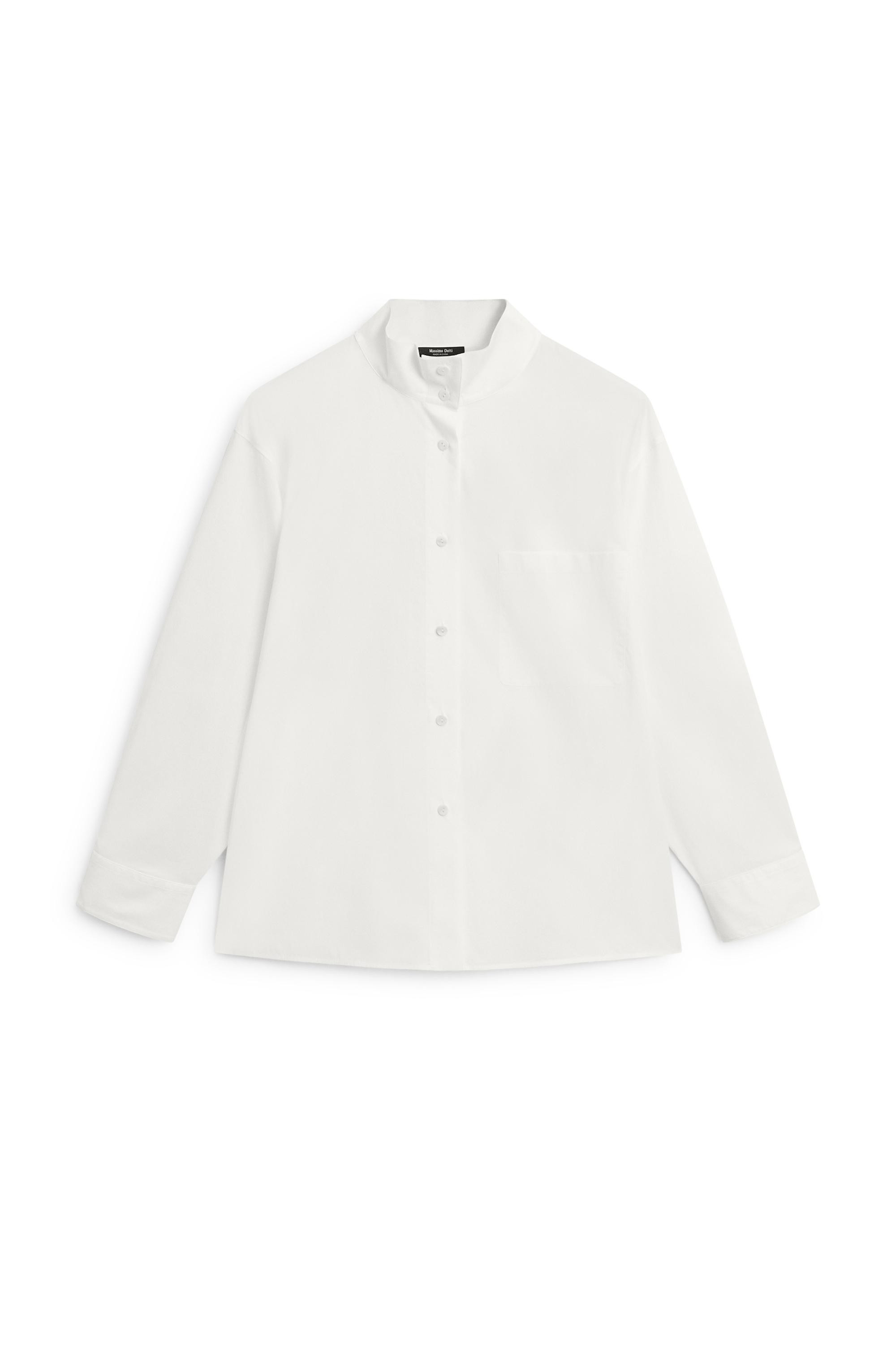 Poplin shirt with stand collar and pocket detail - WHITE | Massimo Dutti US