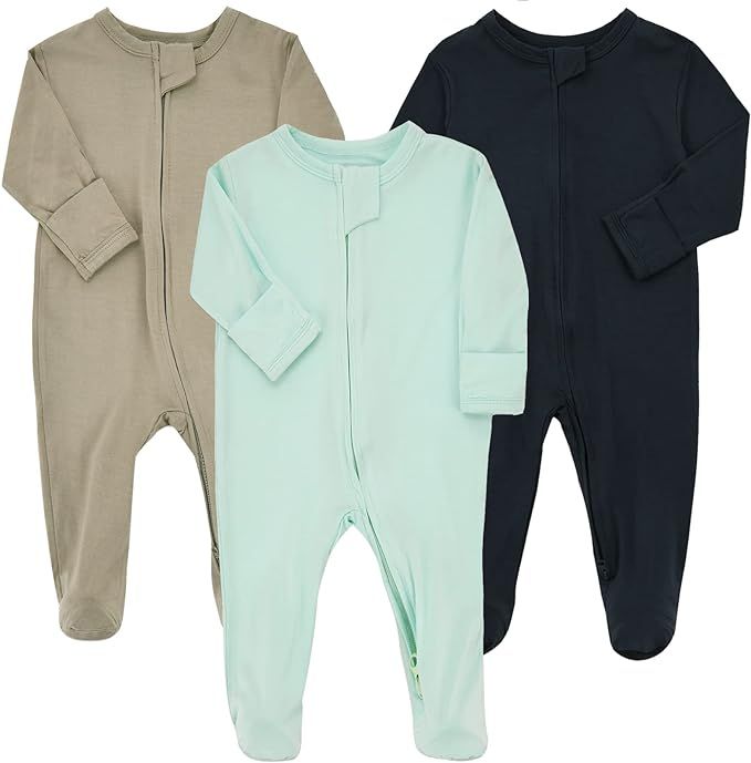 Aablexema Baby Zipper Pajamas Bamboo Rayon, 3pcs Unisex Infant Onesies with Mitten Long Sleeve Fo... | Amazon (US)