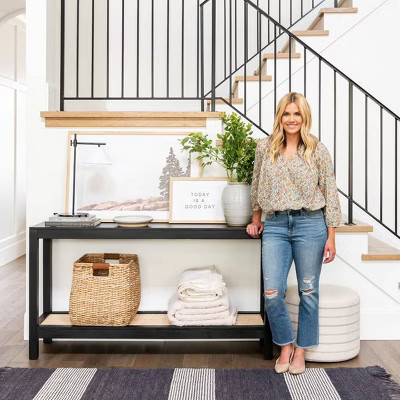 Console Table with Woven Rattan Shelf Black - Threshold™ designed with Studio McGee | Target