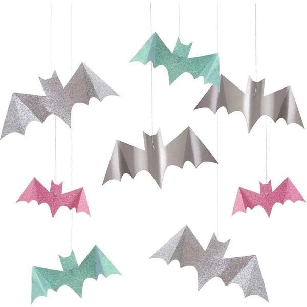 Pastel Halloween Glitter Hanging Bats | Maisonette