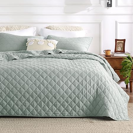 Bedsure Boho Quilt Set Queen Size Sage Green, Elegant Diamond Pattern, Ultra Soft Lightweight Bed... | Amazon (US)