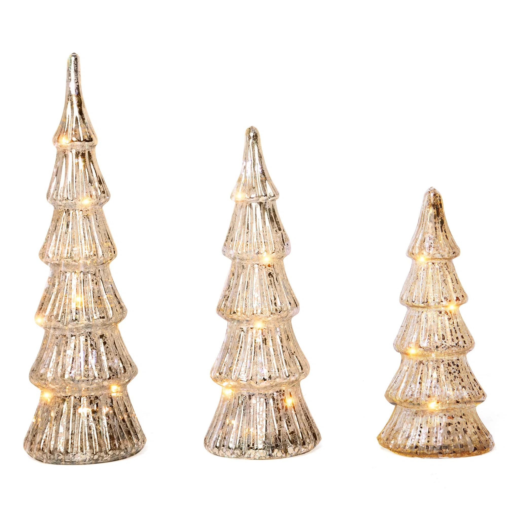 The Holiday Aisle® 3 PCS Gold Lighted Tabletop Glass Xmas Trees | Wayfair | Wayfair North America