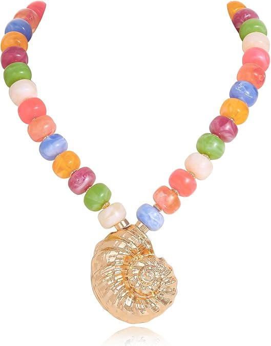 Beaded Charm pendant Necklace for Women Seashell Boho Starfish Colorful Necklace with choker Summ... | Amazon (US)