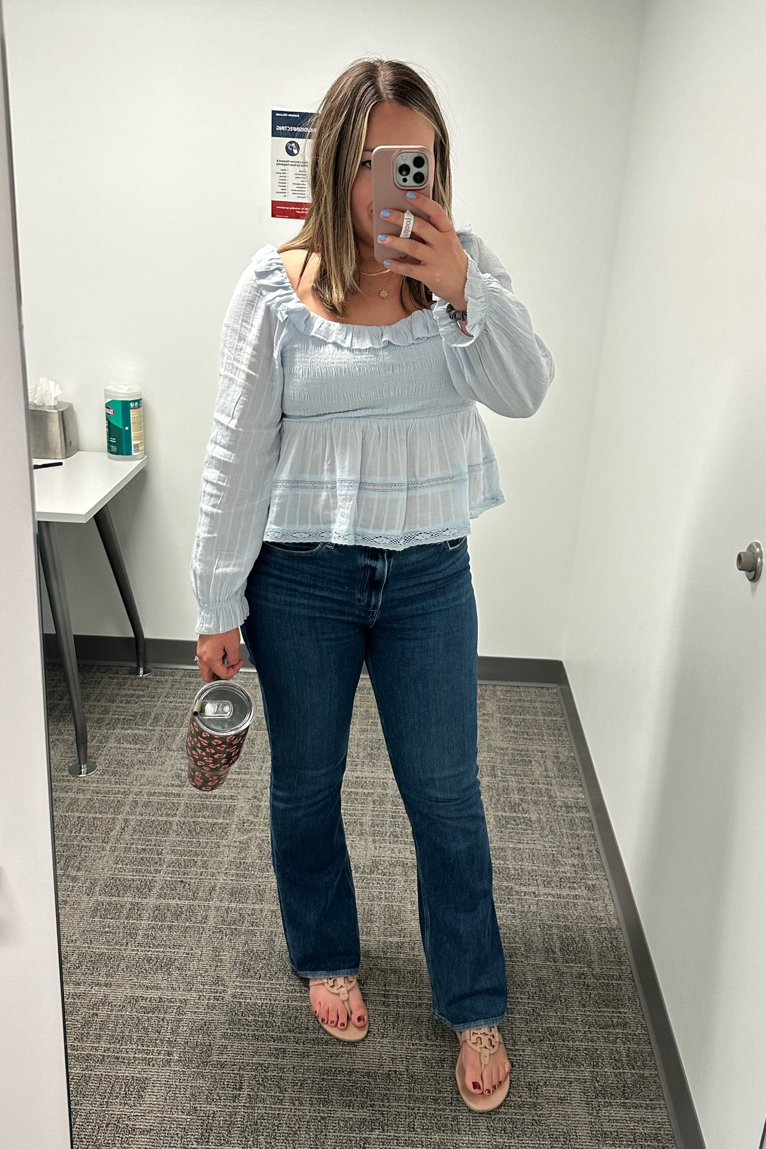 Peplum top and high waist jeans. A postpartum mama's dream. :) Comfy jeans but size up 1, per reviews and personal experience! They will break in and mold your body after a few wears  

#LTKMidsize #LTKStyleTip #LTKFindsUnder100