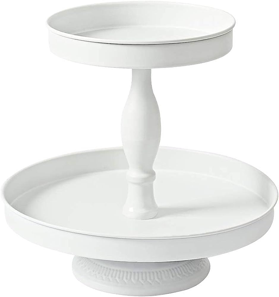 Donosura 2 Tier Tray, White Cupcake Stand Easter Tiered Tray Decor Stands Metal Round Tiered Serv... | Amazon (US)