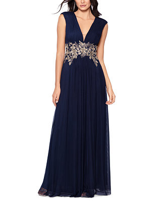 Betsy & Adam Women's Embroidered V-Neck Gown - Macy's | Macy's