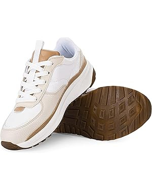 Tenis de plataforma con cordones para mujer, estilo retro, de piel sintética, empalme de gamuza,... | Amazon (US)