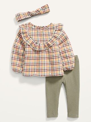 3-Piece Gingham Top, Headband &#x26; Solid Leggings Set for Baby | Old Navy (US)