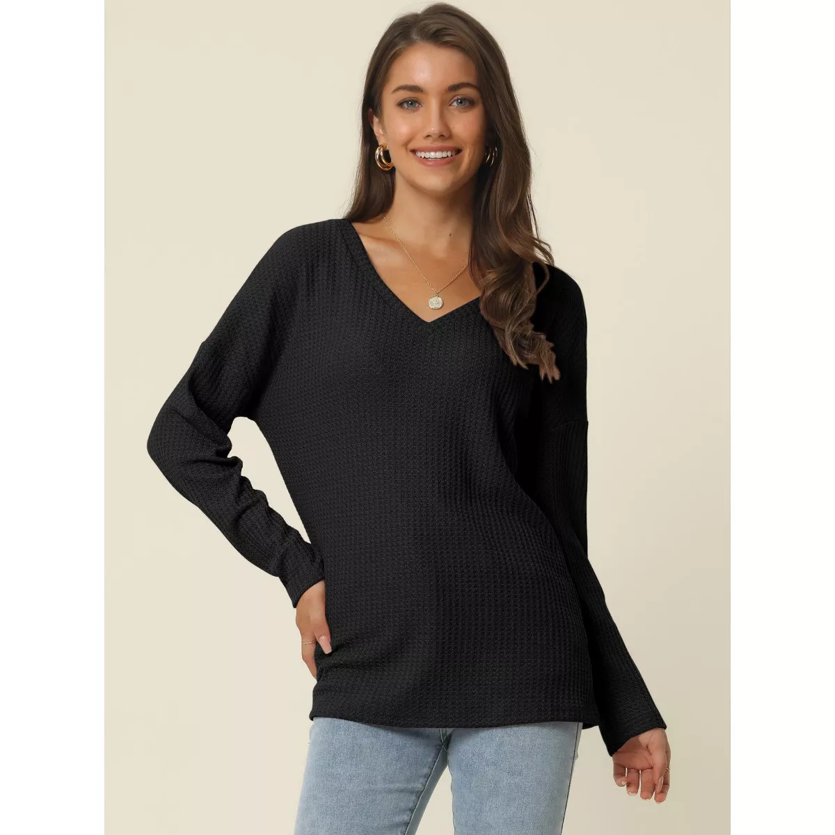 Seta T Women's V Neck Waffle Knit Long Sleeve Casual Tunic Blouses | Target