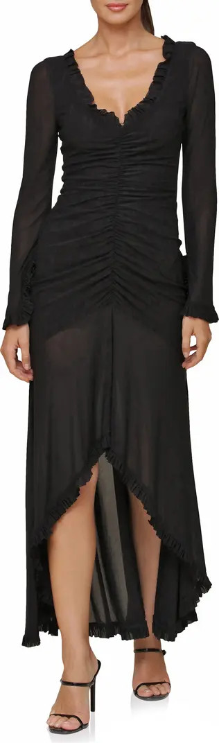 Avec Les Filles Ruffle Detail Long Sleeve High-Low Mesh Dress | Nordstrom | Nordstrom