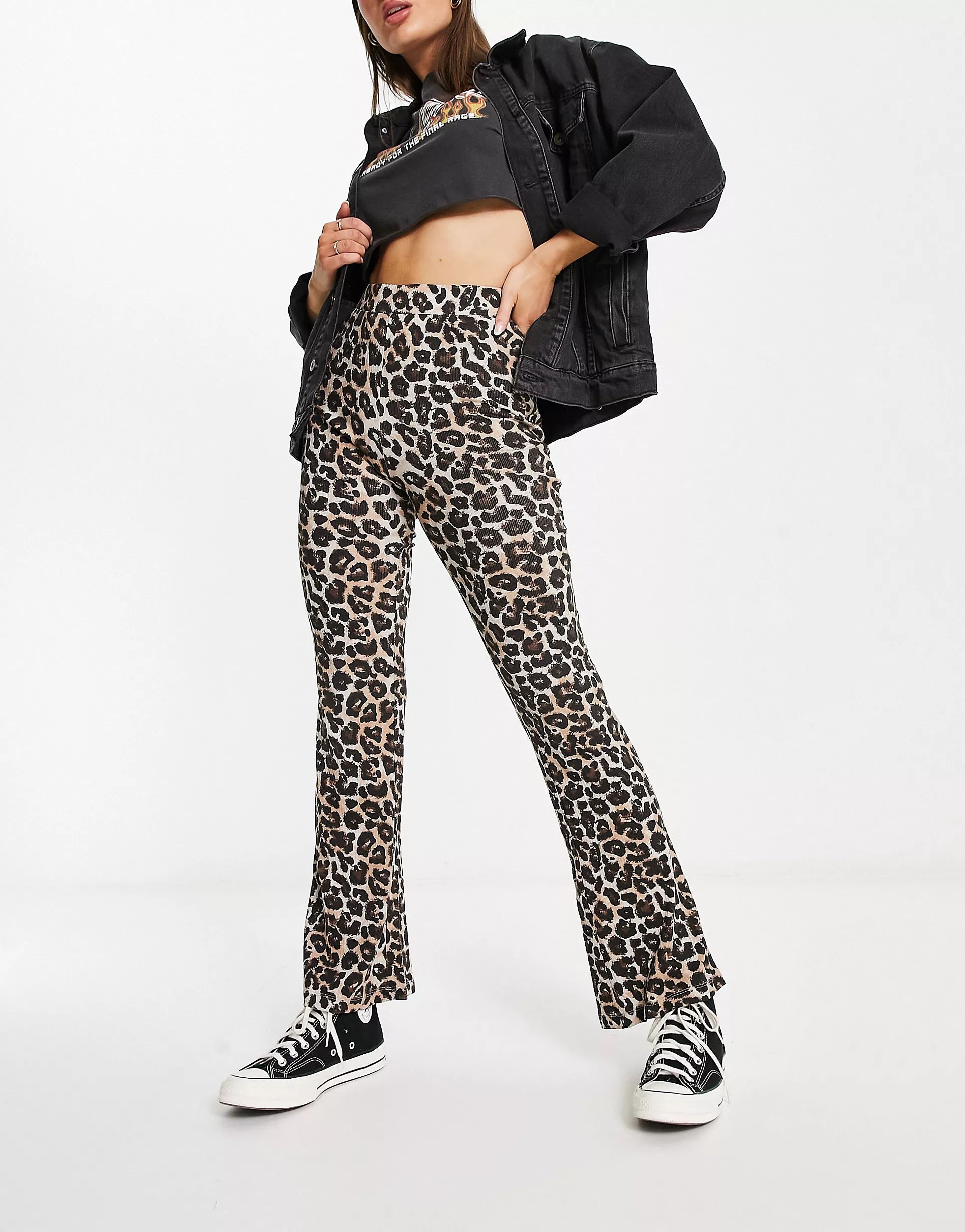 Noisy May flared trousers in leopard print | ASOS (Global)