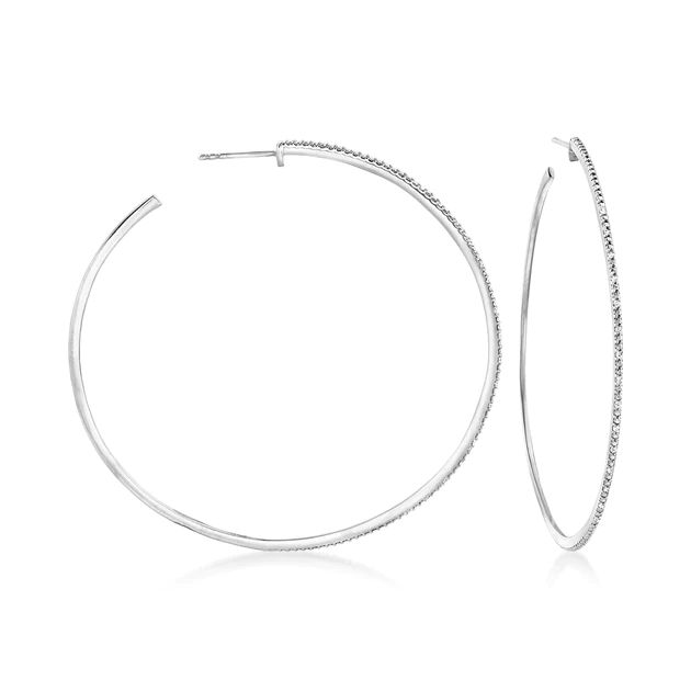 Ross-Simons Diamond Hoop Earrings in Sterling Silver | Shop Premium Outlets