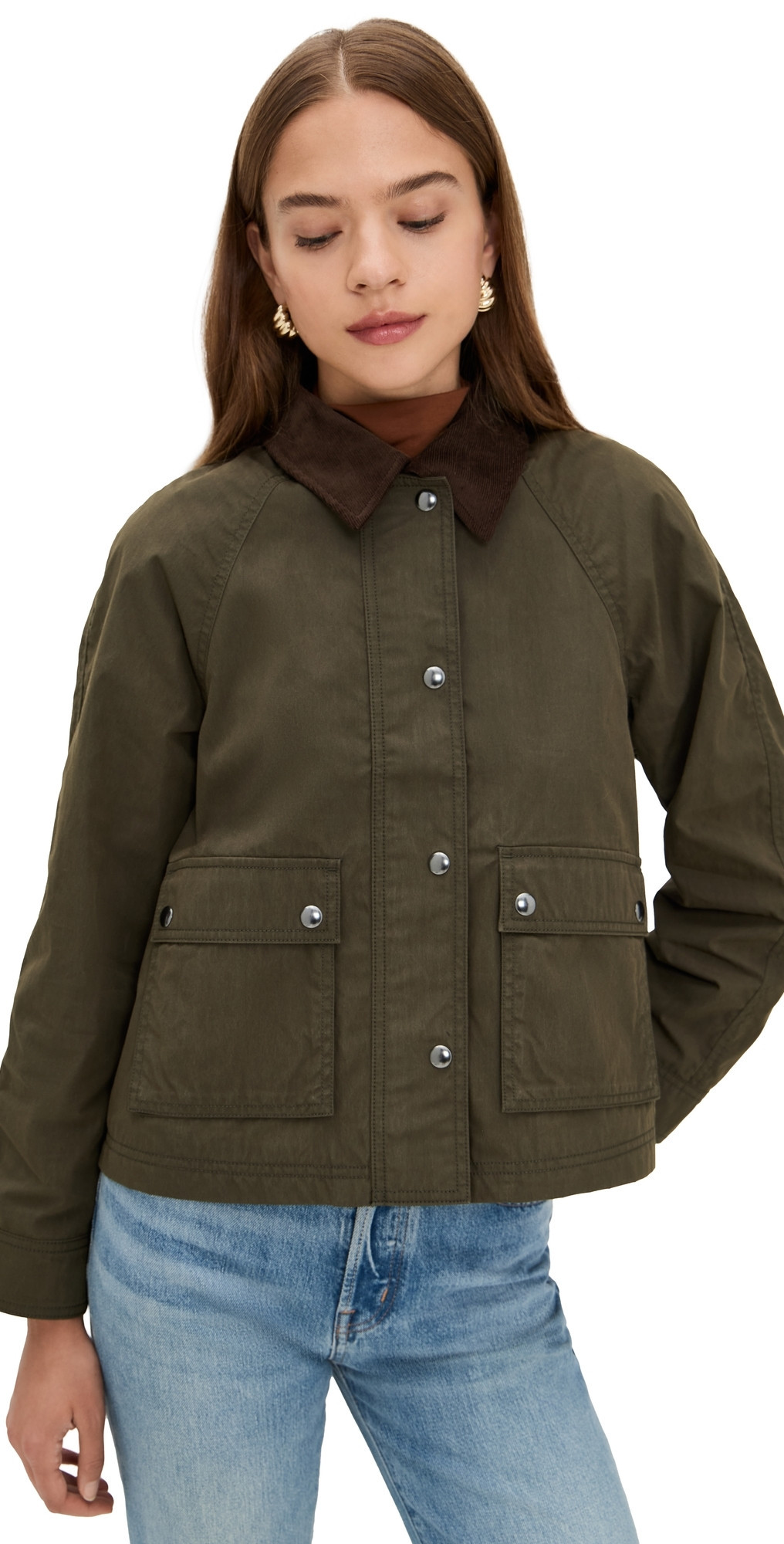 Madewell Waxed Zip-Front Barn Jacket Trench Green L | Shopbop