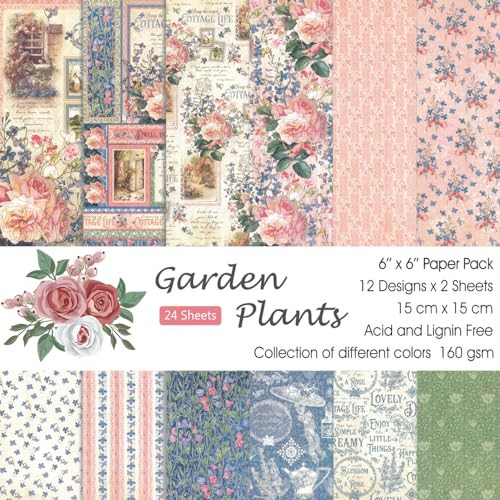 6x6” 160gsm cardstock Single Sided Scrapbooking 24 Paper Pad vintage decoupage scrapbook kit patterned paper junk journal supplies journaling supply scrap paper crafting Garden Plants | Amazon (US)