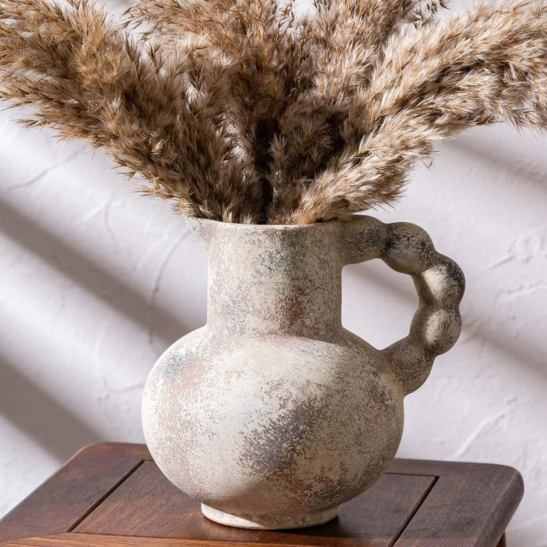 Antique Flower Ceramic Vase with Handle, Vintage Pitcher Terracotta Vase, Boho Decor Farmhouse St... | Amazon (US)