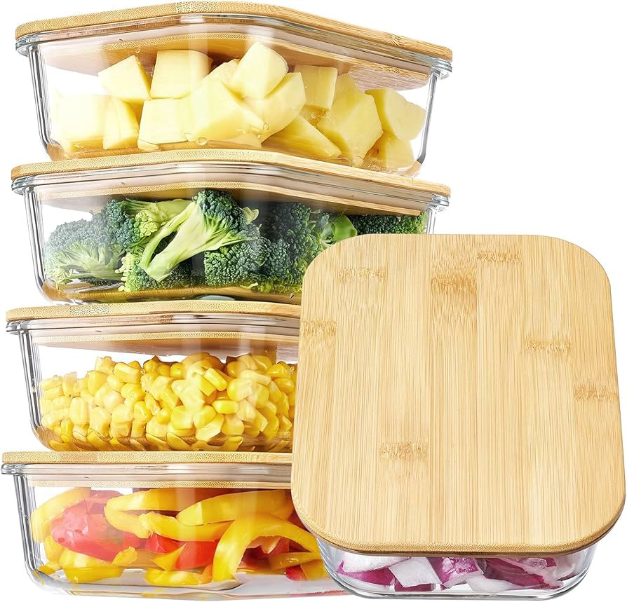 Vtopmart 5 Pack 35oz Glass Containers with Bamboo Lids, Meal Prep Food Storage Containers, BPA Fr... | Amazon (US)