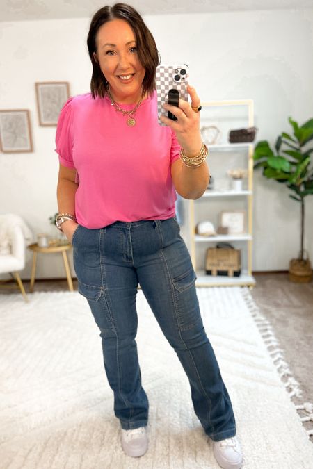 New puff sleeve tees at Walmart!  Size xl in mine for extra room.  Available in store or online. Love these for spring!  

Size 14 jeans
Sneakers run tts

#LTKmidsize #LTKSeasonal #LTKfindsunder50