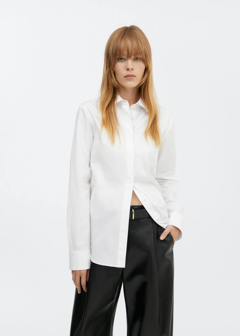 Cotton shirt with hidden buttons  -  Women | Mango USA | MANGO (US)