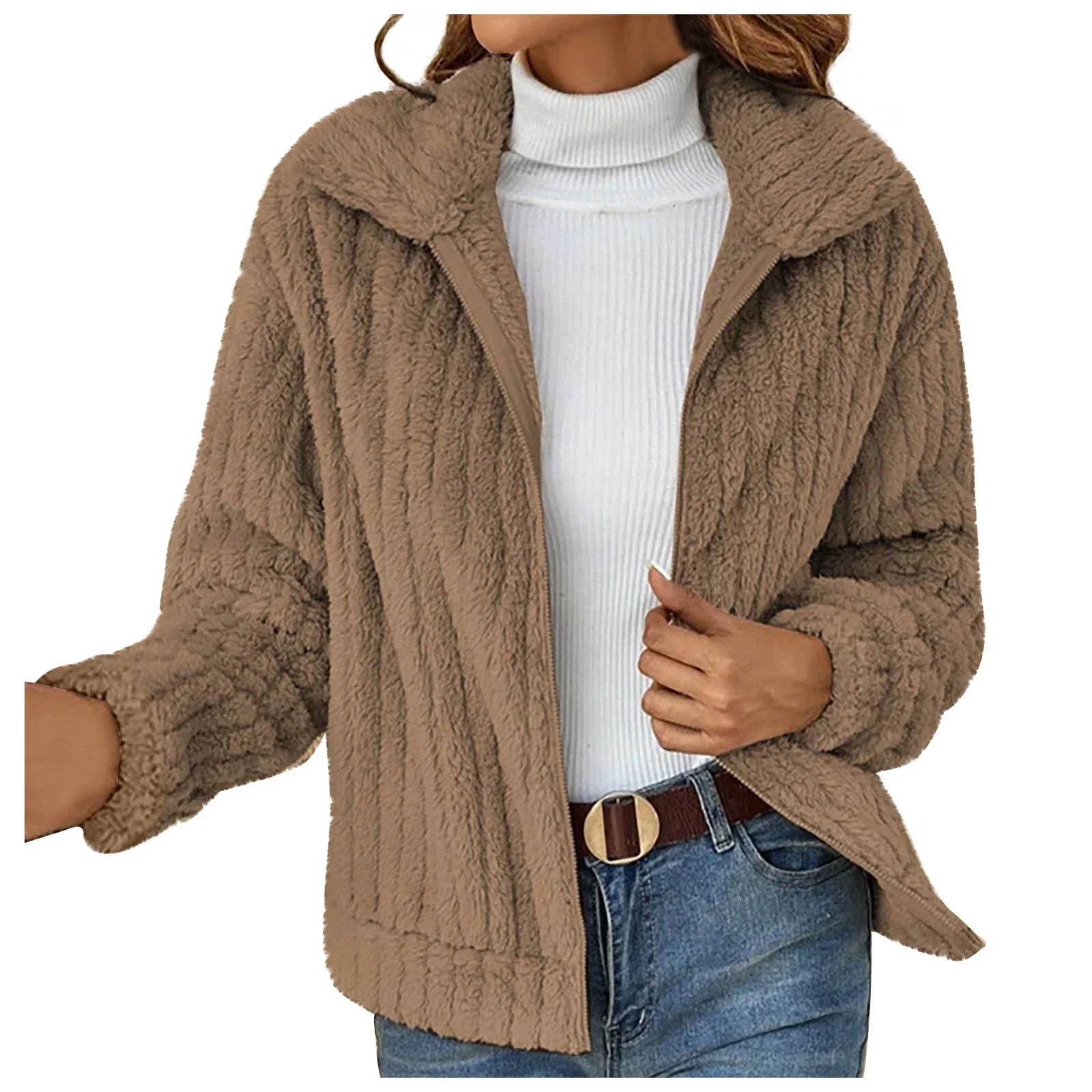 clear 50% off Usmixi Winter Womens Fleece Coat Plush Coat for Women Casual Solid Lapel Zip up Flu... | Walmart (US)