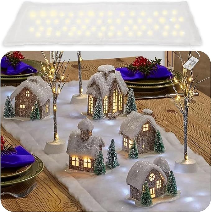 KOVOT LED Snow Christmas Holiday Decor Table Runner - Artificial Snow Village Blanket - 47" x 17" | Amazon (US)