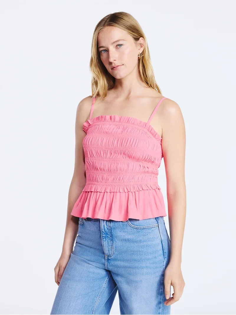 Free Assembly Women's Smocked Top with Peplum Hem, Sizes XS-XXL | Walmart (US)