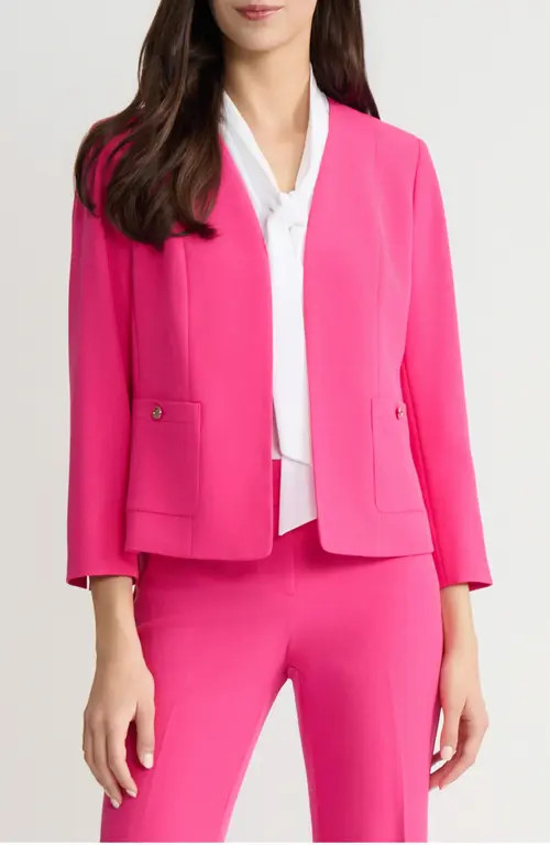 KASPER Stretch Crepe Open Front Blazer in Pink Perfection at Nordstrom, Size 12 | Nordstrom