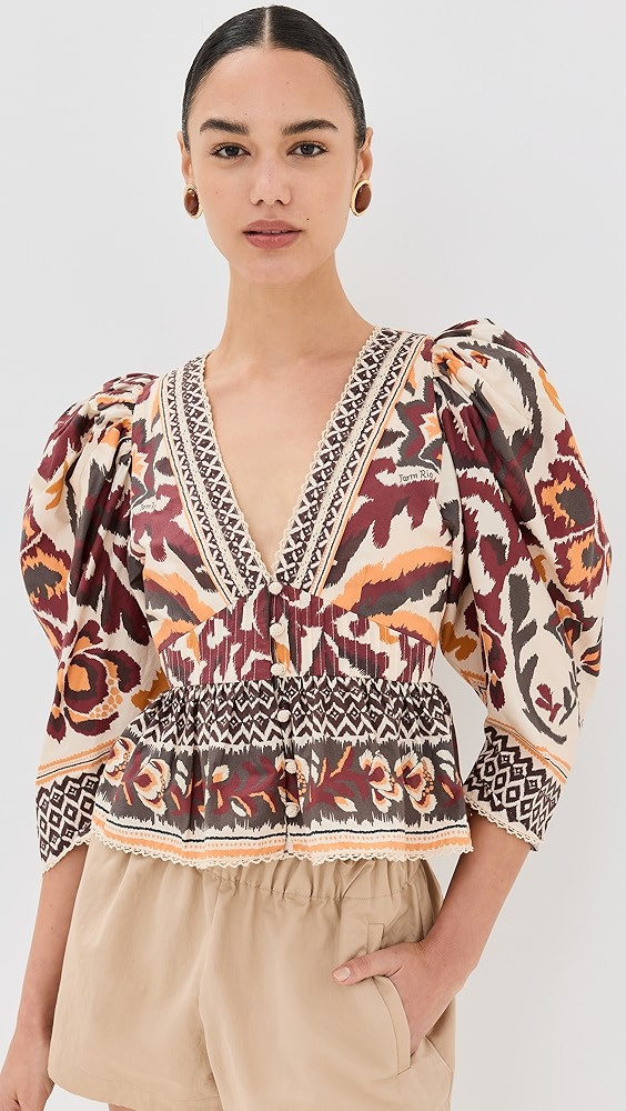 FARM Rio Toucans Scarf Cream Puffed Sleeve Blouse | Shopbop | Shopbop