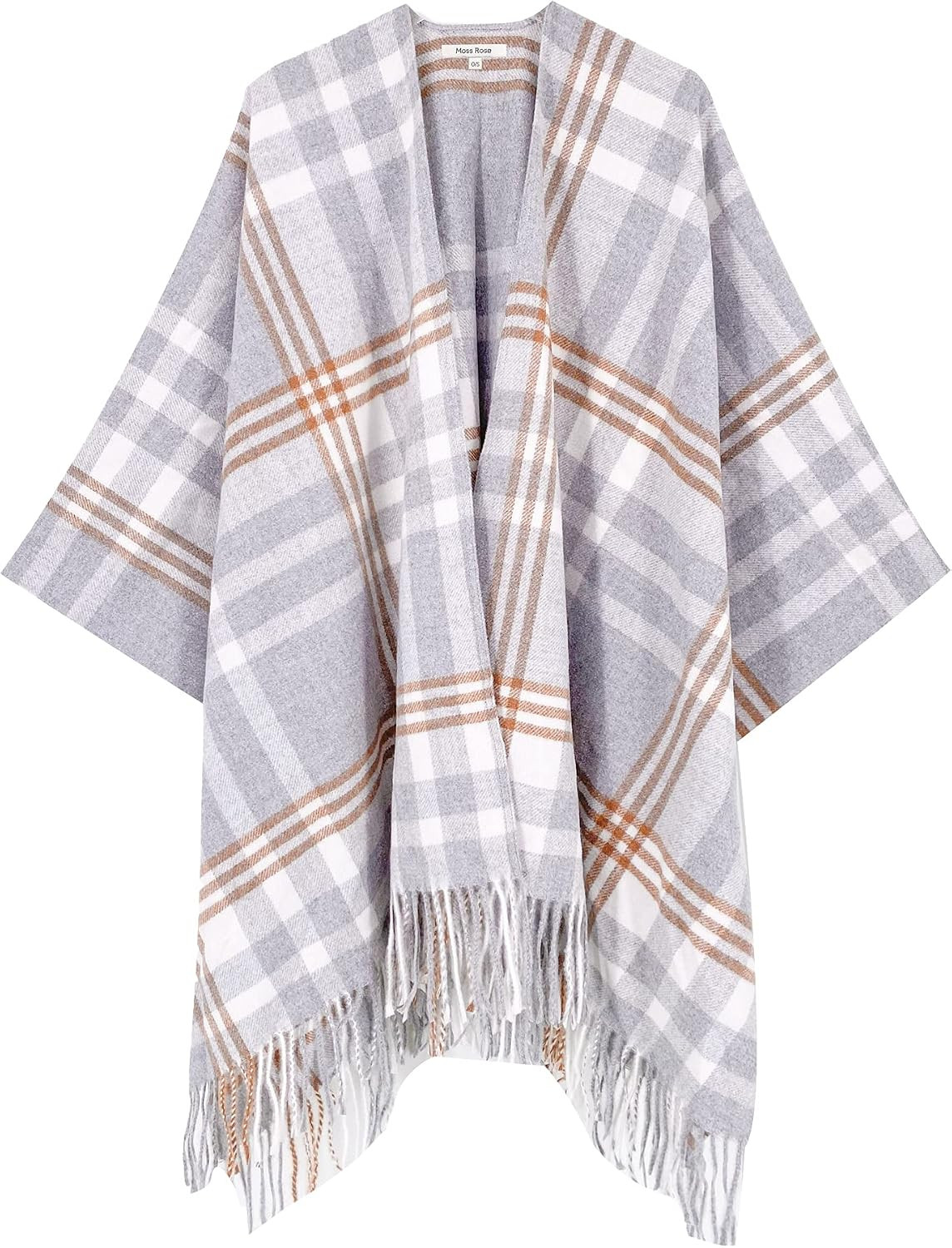 Moss Rose Women's Travel Plaid Shawl Wrap Open Front Poncho Cape for Fall Winter | Amazon (US)
