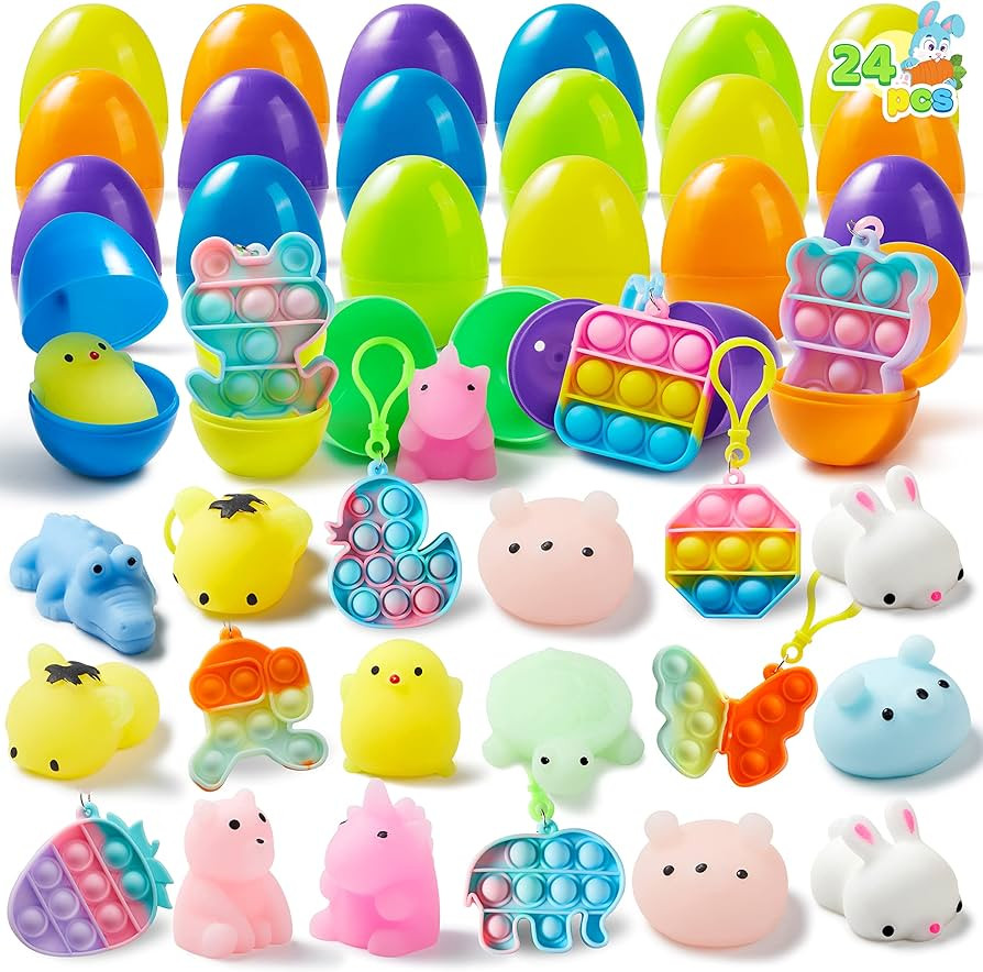 JOYIN 24 PCS Prefilled Easter Eggs with Assorted Toys，Filled with Mochi squishy toys and Pop Bu... | Amazon (US)