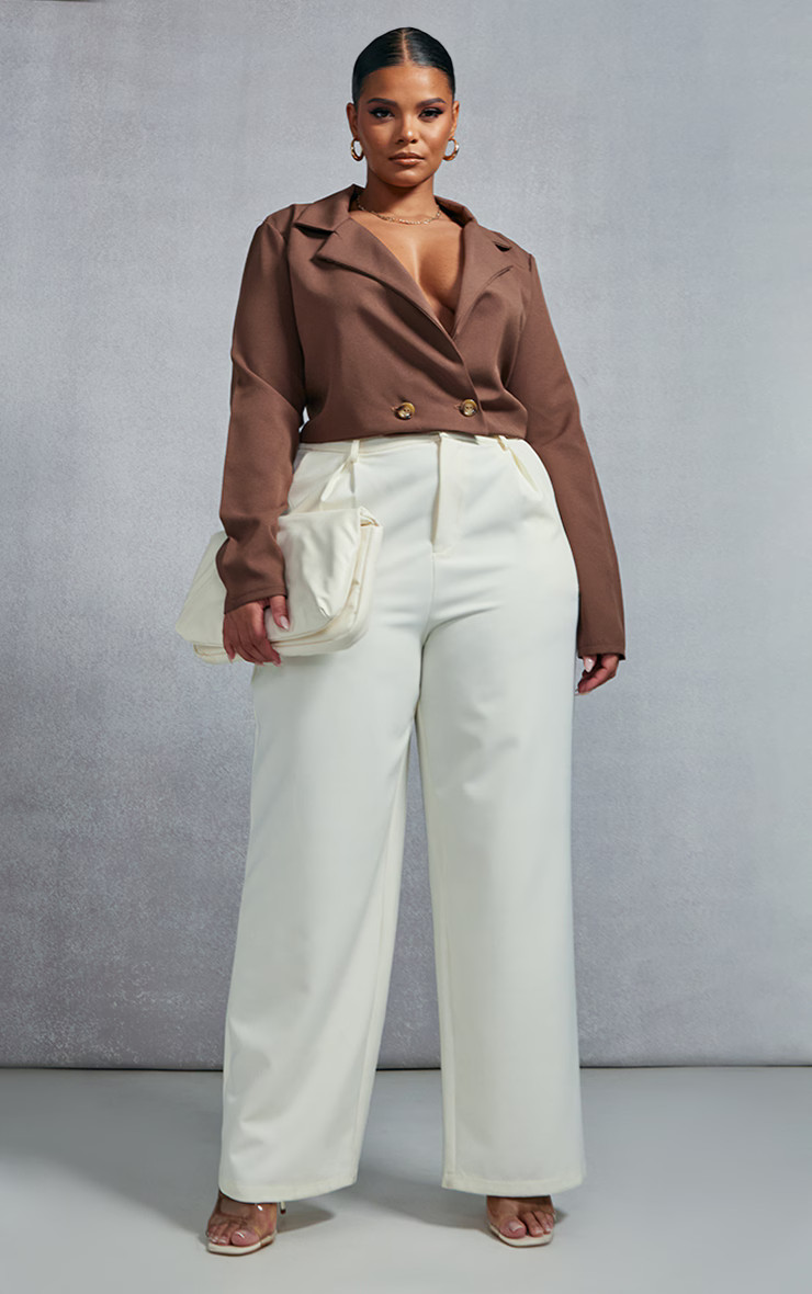 Plus Taupe Open Back Crop Blazer | PrettyLittleThing US