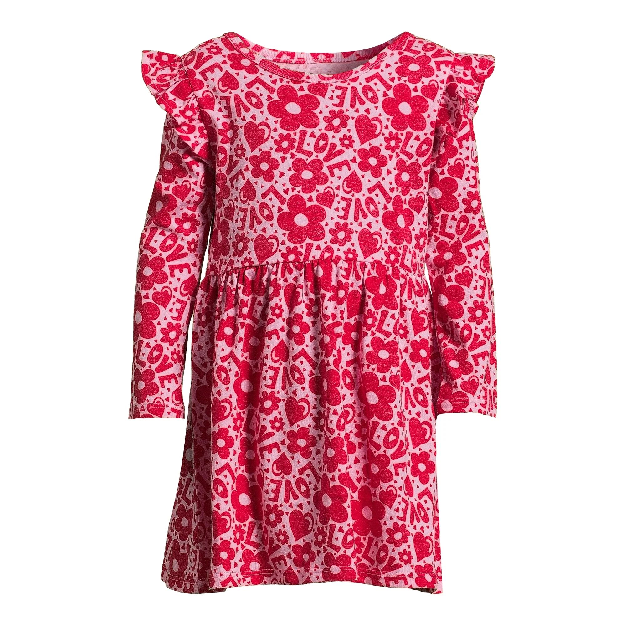 Wonder Nation Valentine’s Day Toddler Girl Long Sleeve Knit Dress, Sizes 12M-5T | Walmart (US)
