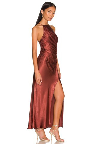 Shona Joy Thalia Gathered Square Neck Bias Midi Dress in Sangria from Revolve.com | Revolve Clothing (Global)