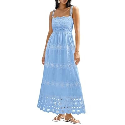 dowerme Womens Summer Maxi Dresses 2026 Casual Spaghetti Strap Smocked E… | Amazon (US)