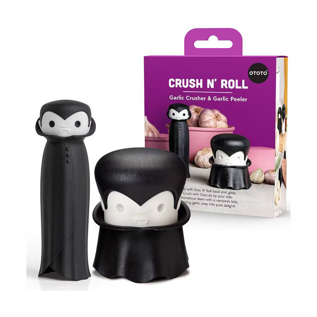 Ototo 2pc Crush N’ Roll Garlic Crusher and Peeler Silicone and Plastic Kitchen Tool Black/ Whit... | Target
