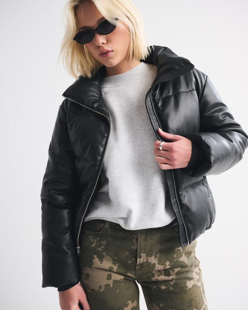 Women's Vegan Leather Short Puffer | Women's Coats & Jackets | Abercrombie.com | Abercrombie & Fitch (US)