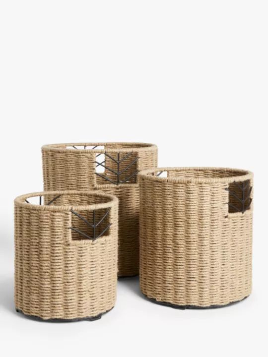 John Lewis Jute and Metal Woven Storage Baskets, Set of 3, Black/Natural | John Lewis (UK)