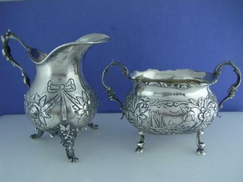 Sterling BERTHOLD MULLER Creamer & Sugar Bowl ornate floral ribbon bow scenic  | eBay | eBay US